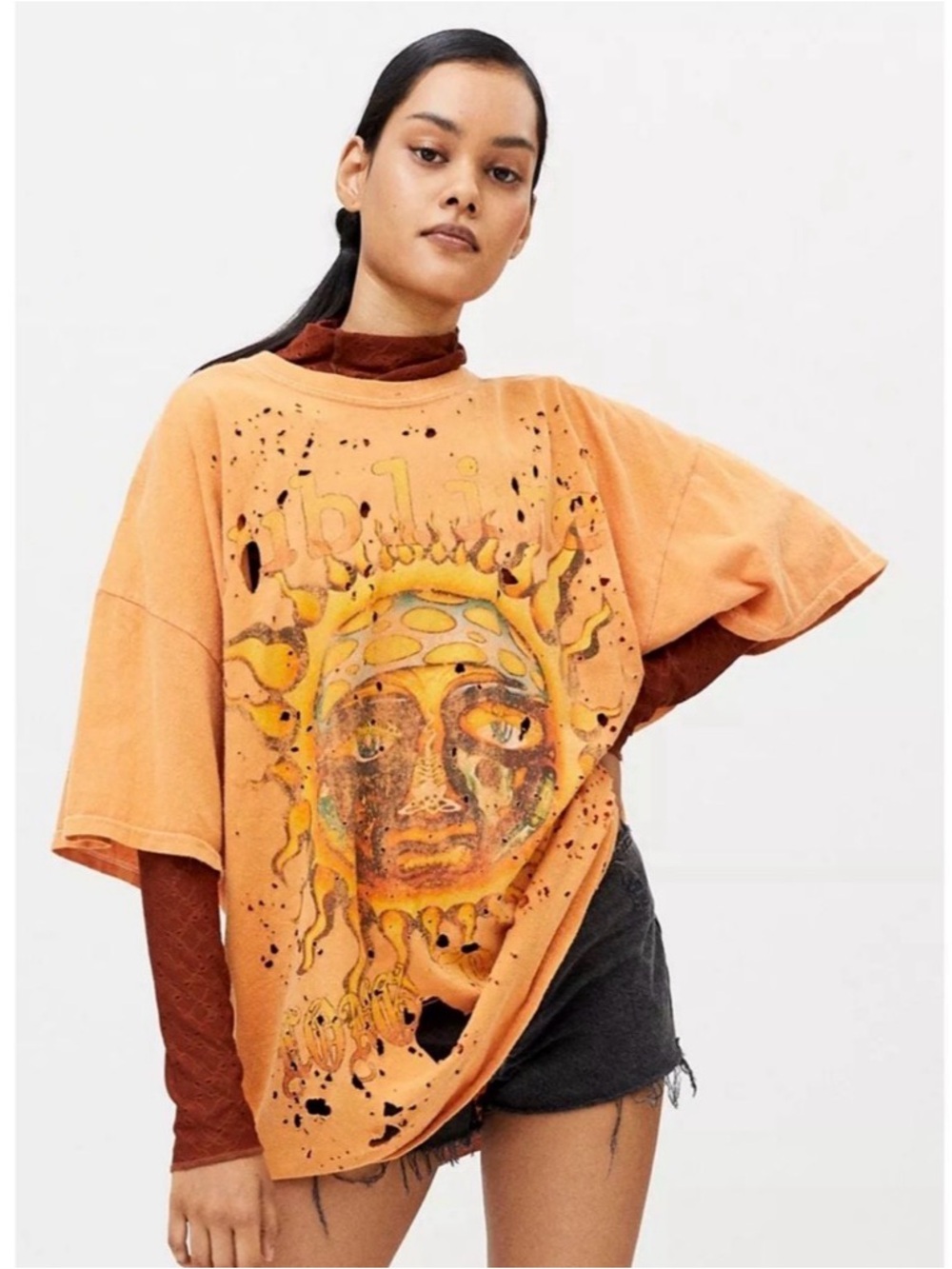 Sublime Graphic Oversized Distressed Tee - Orange L/XL